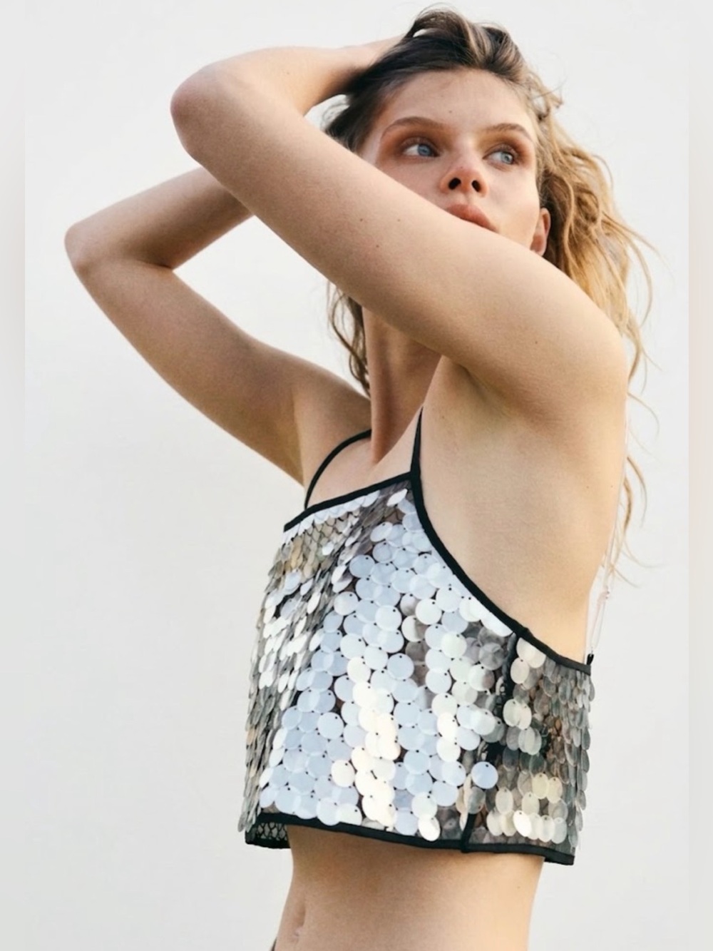 NWT Zara Woman Sequined SEQUIN CROP TOP Mesh Size L Large